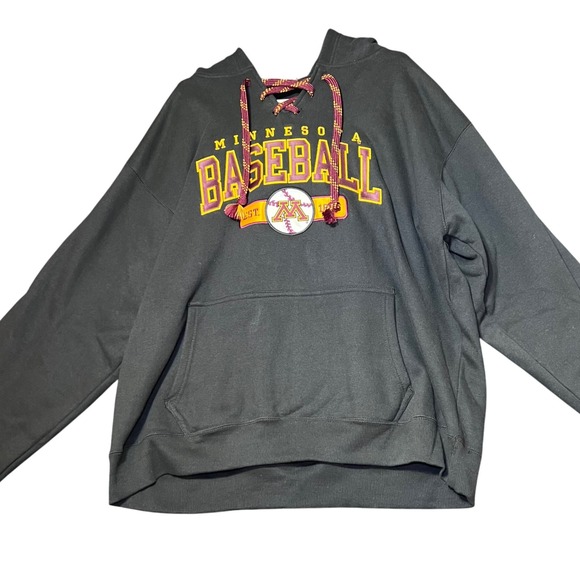 Minnesota Baseball Lace Up Hoodie Mens XL Black Sweatshirt Embroidered Cozy New - Picture 2 of 15